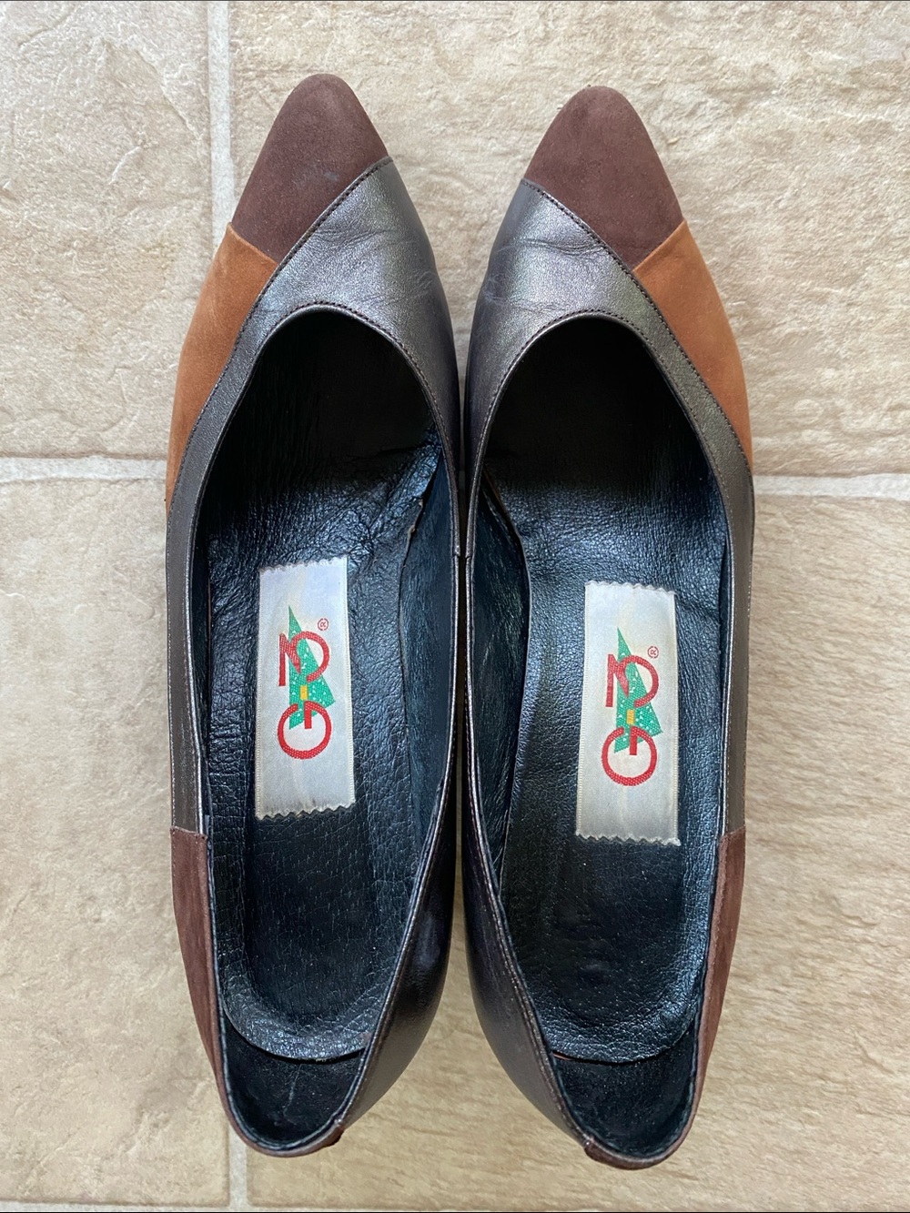 Brown Multi-Tone Pointed Toe Heels